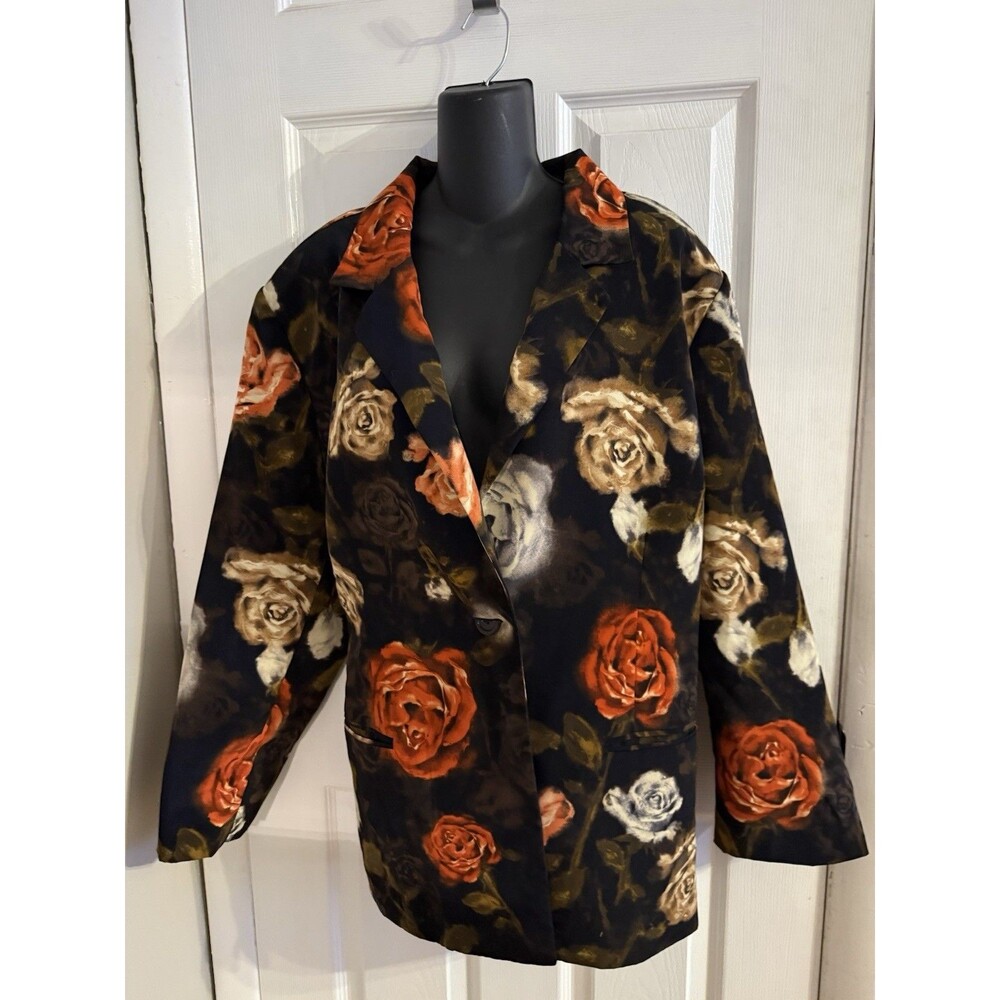 Susan Graver Rose Floral Blazer Women's  Plus size 3X  wedding holiday dressy